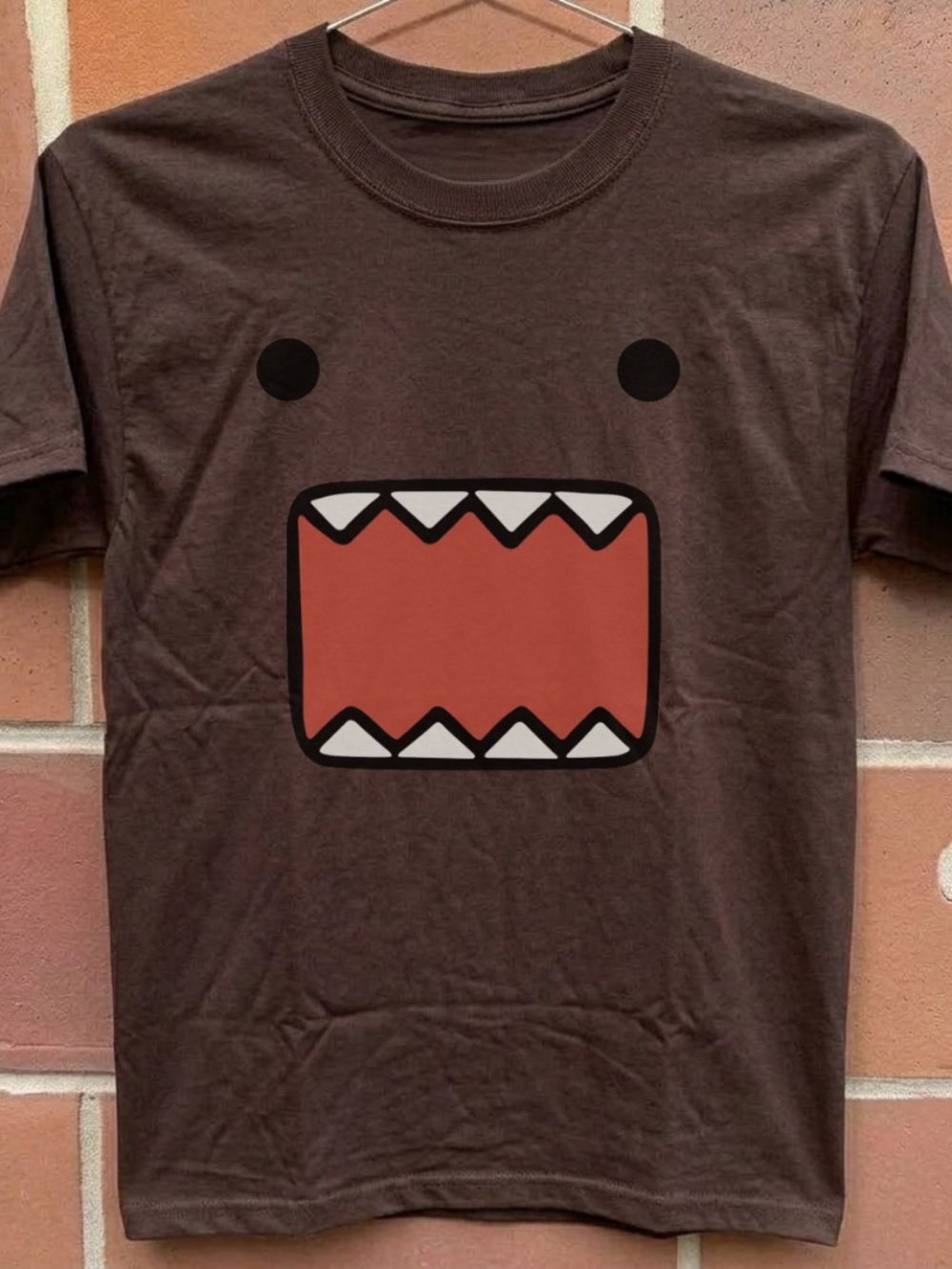 Brown Graphic Monster Tee with Rust Mouth